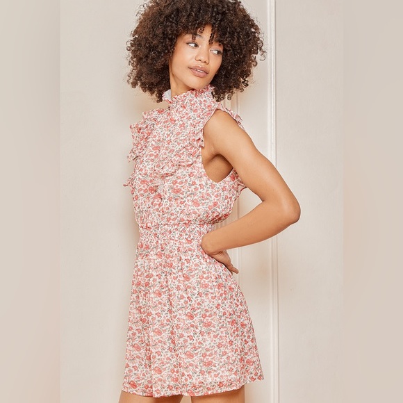 NWT LULU’s Romper Amazing Days White Floral Print Ruffled Mock Neck Romper Small - Picture 3 of 8